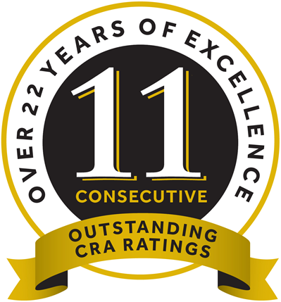 11 Consecutive Outstanding CRA Ratings - Over 22 Years of Excellence